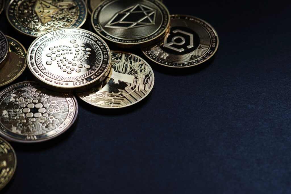 Various cryptocurrencies with black background